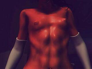 Muskulöse Krankenschwester nimmt einen Schwanz in den Mund